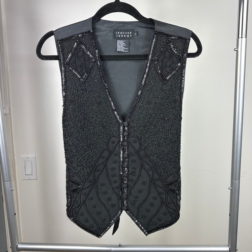 VTG Silk Beaded Sequin Vest Y2K Academia Preppy Dark‎ Romance Whimsigoth